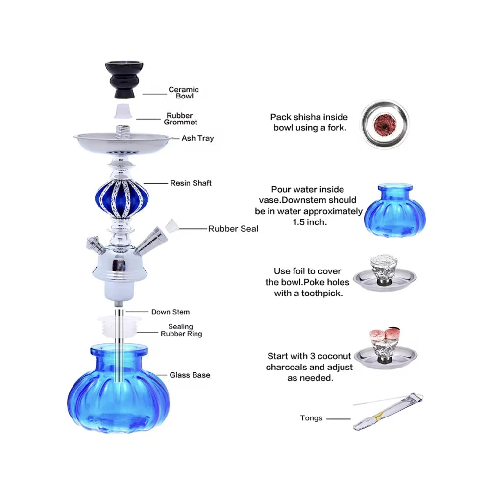 Arabian Hookah Set with Glass Base & Ceramic Bowl